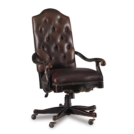 Tufted Leather Executive Office Chair with Tilt, Swivel and Pneumatic Seat Height Adjustment